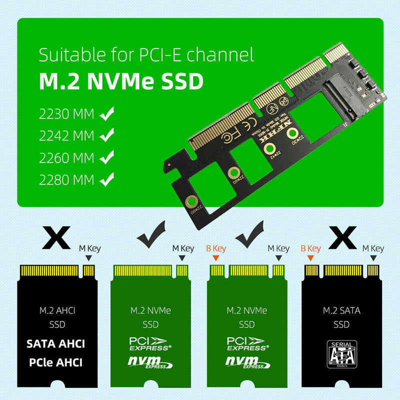 M.2 NVME SSD to PCIE X4 Adapter PCIE X16/X8/X4 Support M-Key M.2 NVME Card