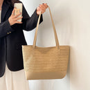 Large Capacity Woven Handbag Women Straw Fashion Leather Splicing Shoulder Bags