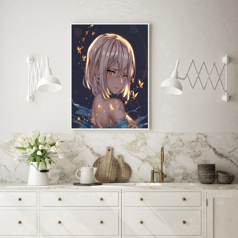 DIY Oil Paint By Numbers Anime Girl Canvas Wall Art Frameless Hand Painted Craft