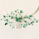 Tiara Wedding Bridesmaid Hair Pin Green Crystal Leaf Hair Combs Bridal Clips