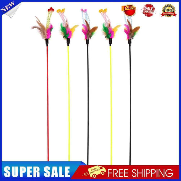 5pcs Funny Elastic Plastic Long Pole Colorful Flower Sticks Feather Tease