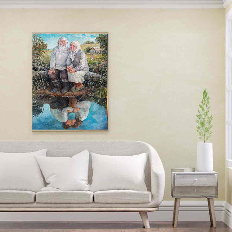 5D Rhinestone Pictures DIY Couple By River Full Round Drill Diamond Painting Kit