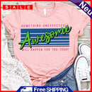 Stripe Awesome Print Letter Tea T-Shirt (Pink XXL)