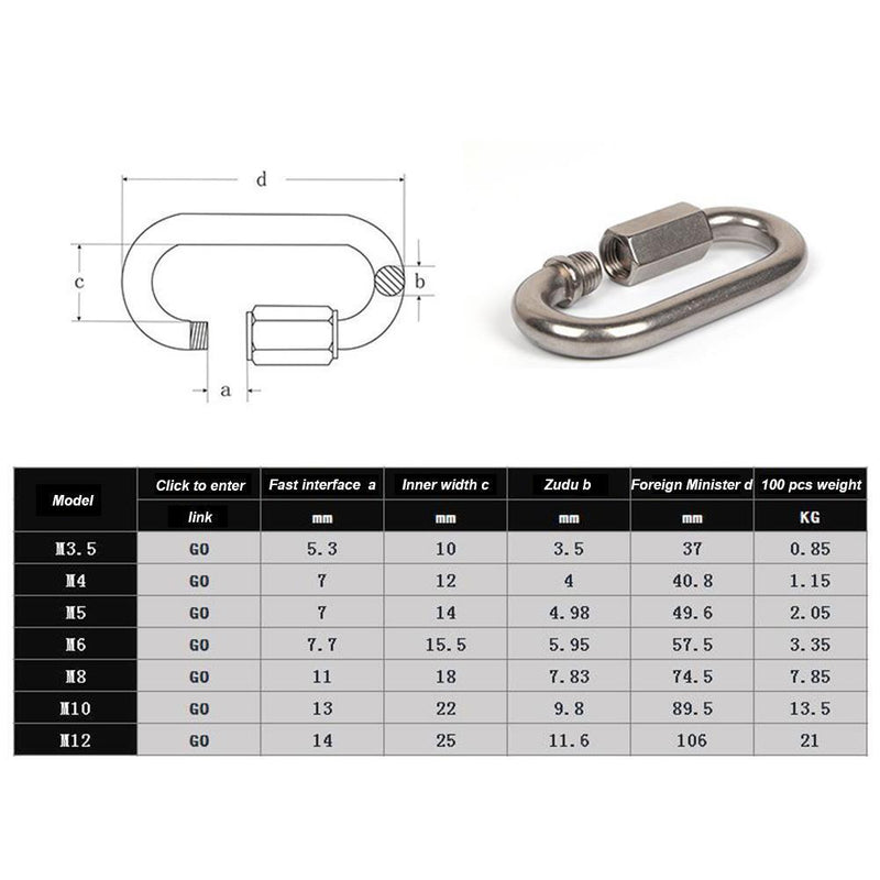 15pcs Stainless Steel Screw Lock Quick Links Chain Carabiner Hook (M8)