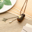 Cork Glass Flask Pendant Sweater Chain Wishing Bottle Necklace Carved Flower