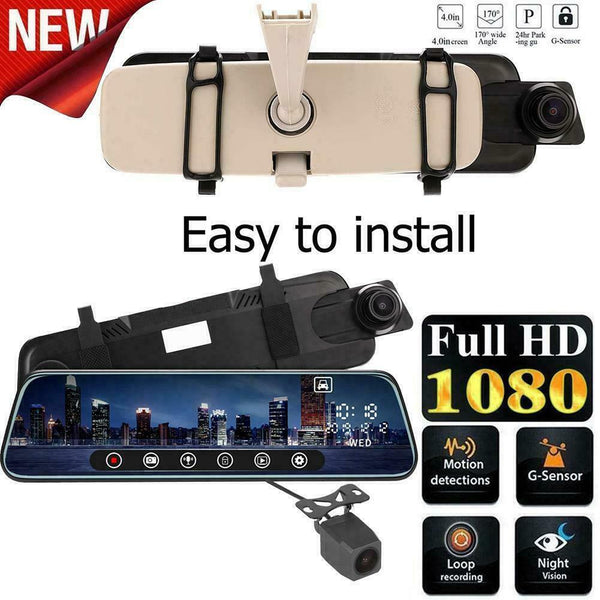 10" 1080P Dual Lens Car DVR Dash Cam Front and Rear Video Recorder Mirror D4B7