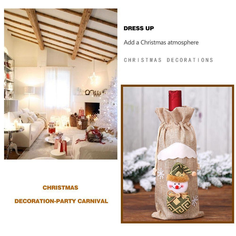 Cute Santa Claus Snowman Elk Red Wine Bottle Cover Bags Dinner Table Xmas Decor