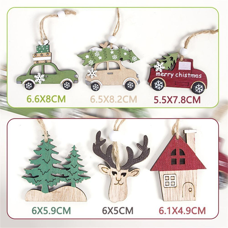 Decorations Car Christmas Tree Decor Wooden Hanging Pendant Craft Ornaments