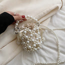 Beaded Pearls Shoulder Bag Women Clutches Bucket Drawstring Messenger Handbag