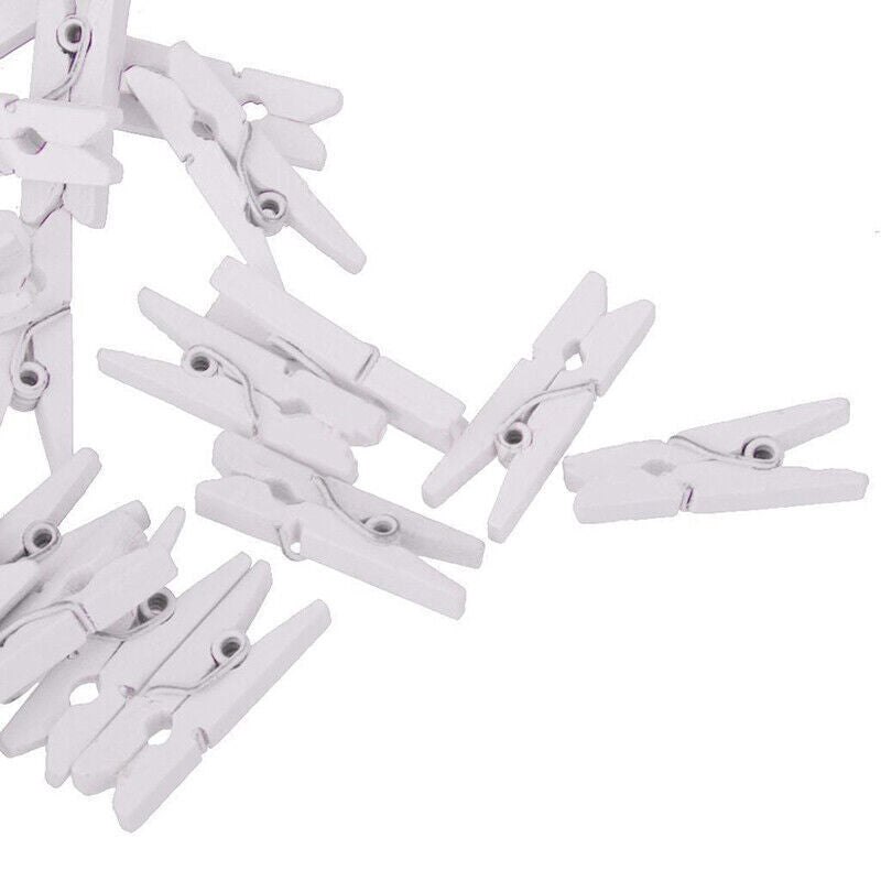 50X Mini White Wooden DIY Handmake Photo Paper Peg Clips Scrapbooking Z3N3