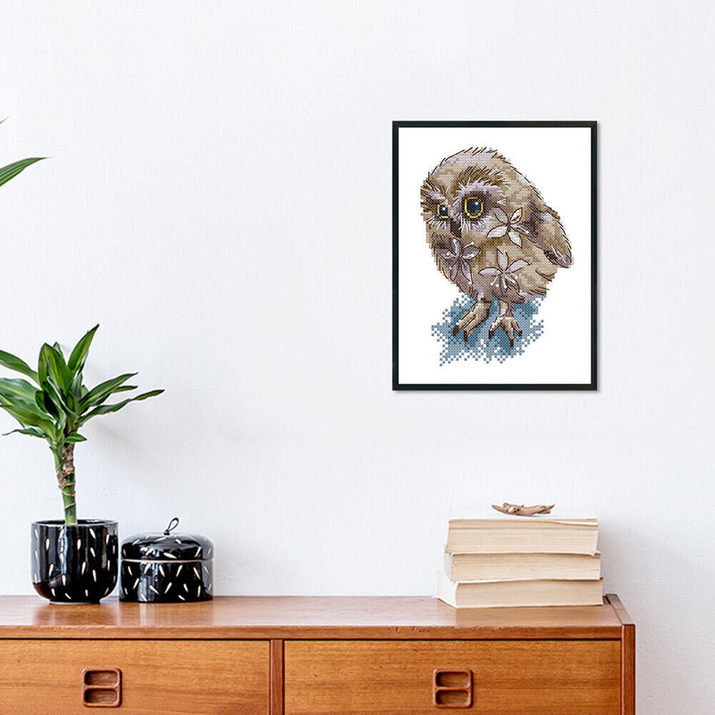 #A Owl Partial Cross Stitch 14CT Cotton Thread Printed Embroidery Kits Decor