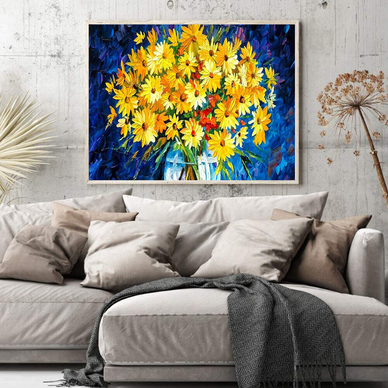 Yellow Flower Oil Paint By Numbers DIY Drawing Picture Kits Hand Painted Deco