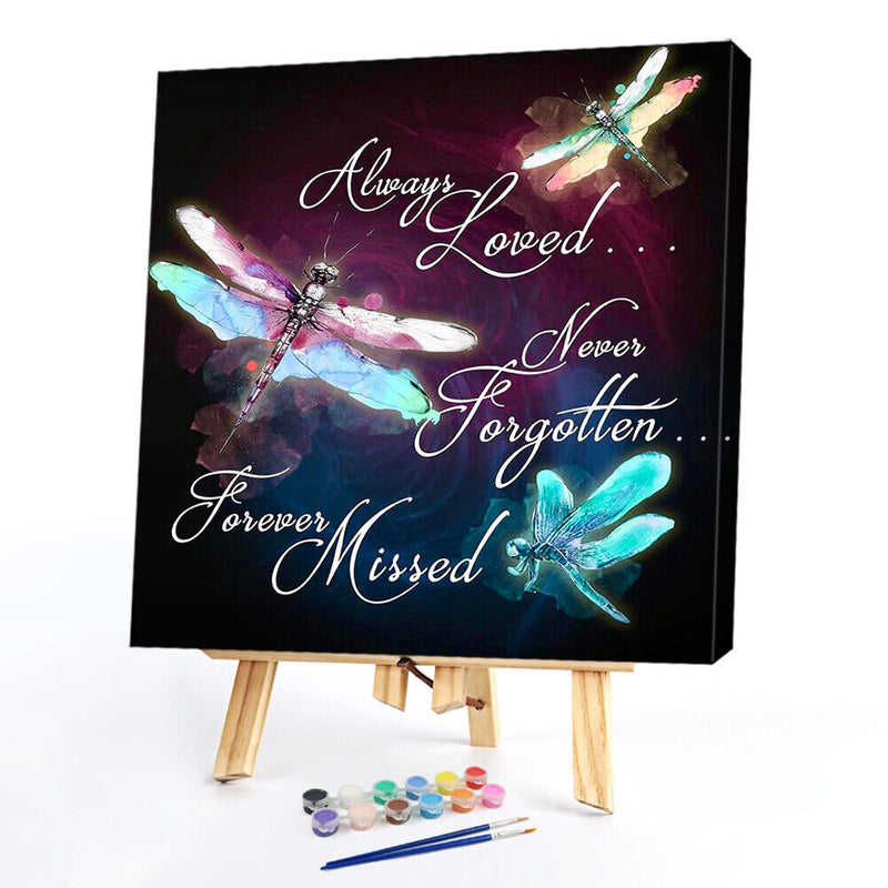 Dragonfly Text Frameless Oil Paint by Numbers Kit Handpainted Picture Art