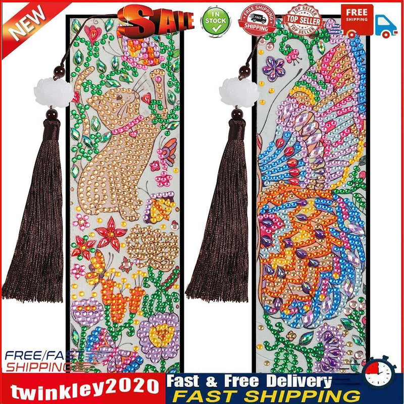 2pcs Special Shaped Drill Diamond Leather Tassel Bookmark DIY Art (SQ03) Newly