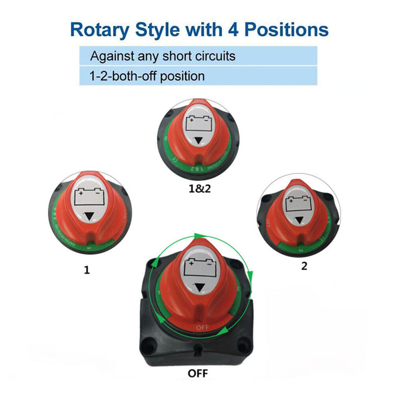 Power Disconnect Switches 2 Gears Battery Selector Switch for Car RV Truck Yacht