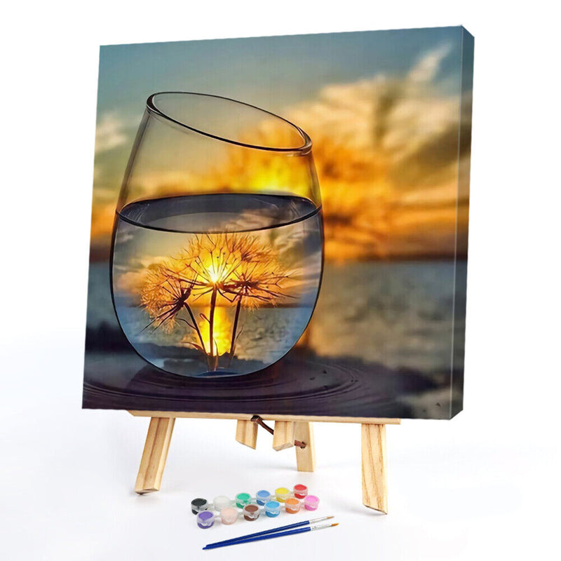 DIY Paint By Number Kit Frameless Scenery in Cup Handpainted Canvas Wall Decor