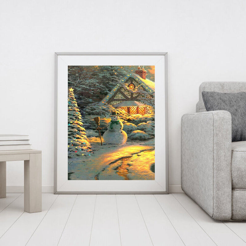 Hand Painted Oil Paint By Numbers Snowman Digital Drawing On Canvas Home Decor