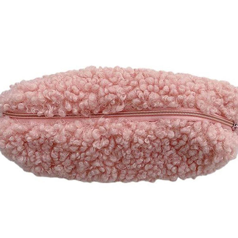 Stationery Storage Plush Pen Case Student School Cosmetic Organizer (Pink)