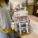 Women Canvas Patchwork Knapsack Fashion School Travel Large Capacity Handbags