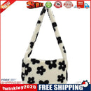 Women Retro Flower Print Hit Color Shoulder Bag Winter Plush Messenger Bags