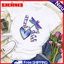 Fashion Love Dragonfly Short Sleeve T-Shirt (White L)-04076
