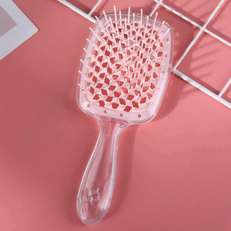 Wide Teeth Air Cushion Comb Scalp Massage Hair Brush (Transparent Pink)