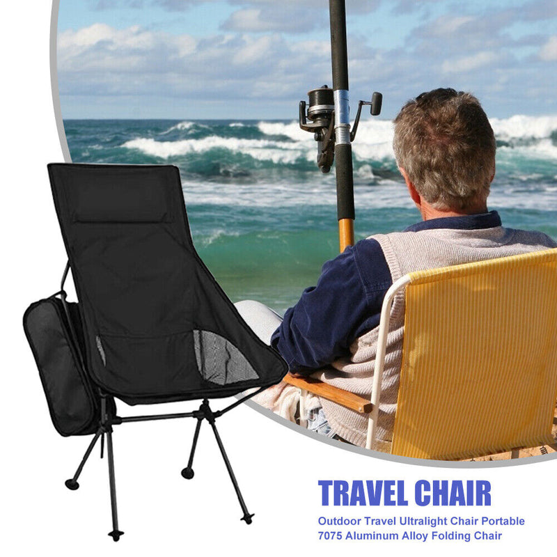 Outdoor Travel Ultralight Chair 7075 Aluminum Alloy Folding Chair (Black)