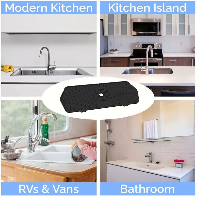 Kitchen Silicone Faucet Absorbent Mat Sink Water Splash Odor Guard (Black) Newly