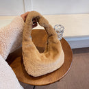 Women Pure Color Plush Small Shoulder Bags Fluffy Underarm Handbags (Camel)