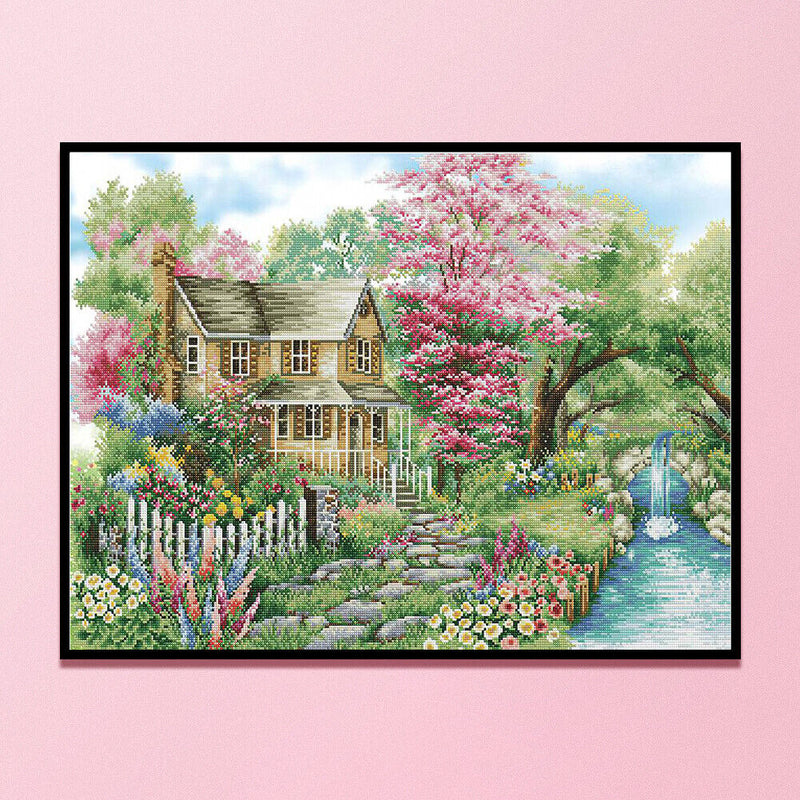Full Embroidery Mountain Villa Stamped 11CT Needlework Set DIY Cross Stitch K