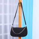 Fashion Corduroy Crossbody Bag Women Solid Chain Shoulder Handbags (Black)