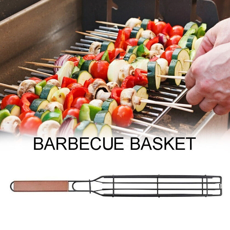 BBQ Outdoor Fish Grilling Basketball Durable Roasting Chicken Clip with Wood Handle