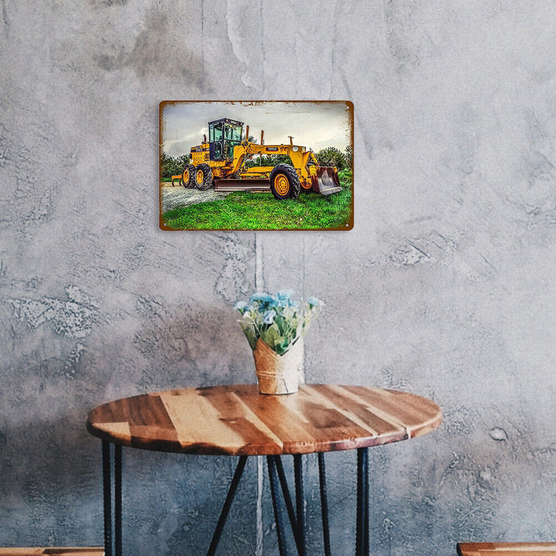 Tin Plates Wall Signs Retro Painting Excavator Metal Plate Poster for Bar Home