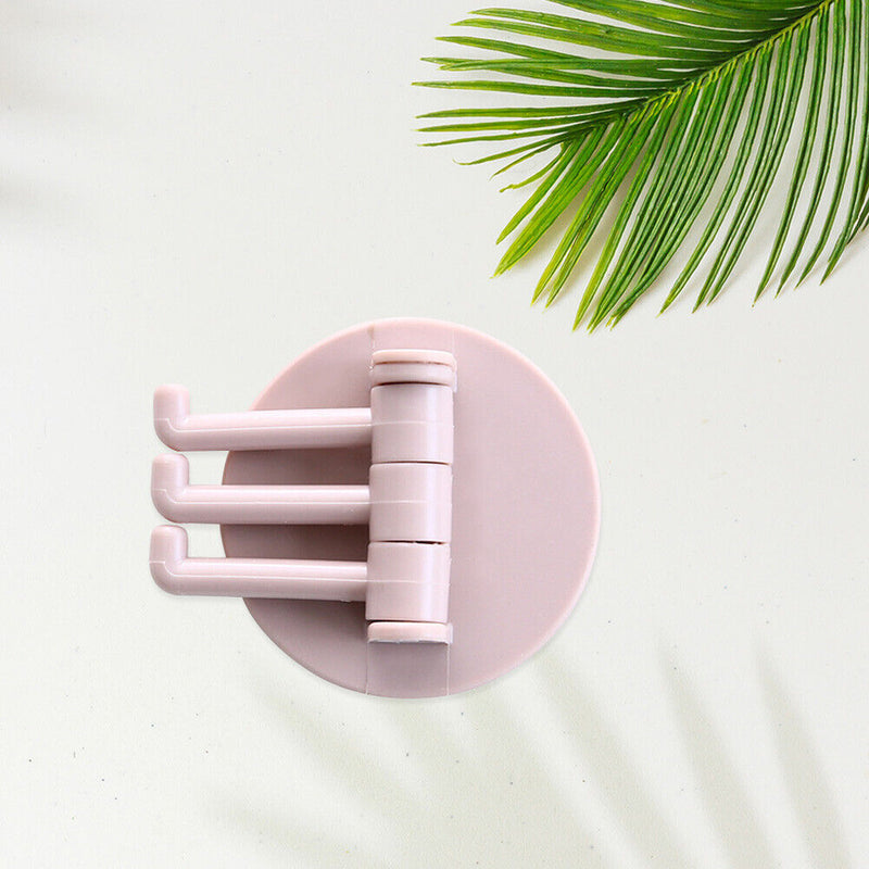 Bathroom Wall Hanging Rotatable 3 Hooks Adhesive Bracket Holder (Pink) Newly
