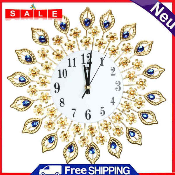Large Wall Clock Luxury Peacock Diamond Wall Clocks Metal Living Room Digital Needle Wall