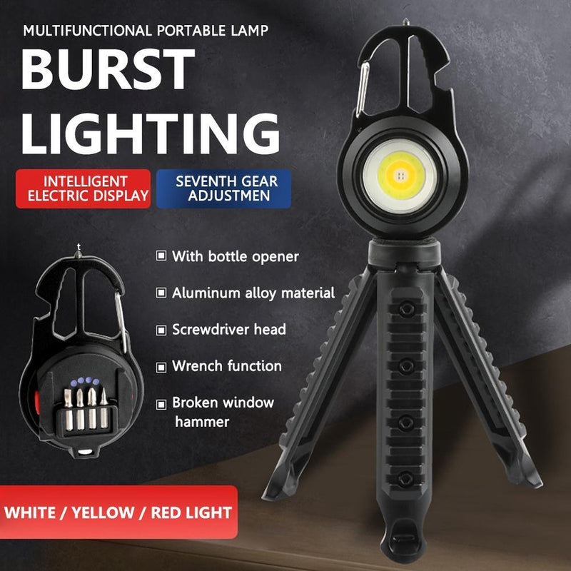 Mini LED COB Keychain Flashlight Emergency Camping Work Light Corkscrew (A)