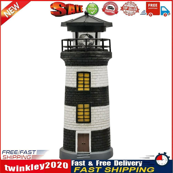 LED Lighthouse Solar Light Garden Outdoor Rotating Beacon Tower Lamp (A) Newly