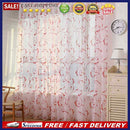 Transparent Voile Floral Print Curtains Bedroom Window Door Curtain (Red)