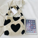 5pcs Retro Women Plush Leopard Love Shoulder Bag(Black Heart)
