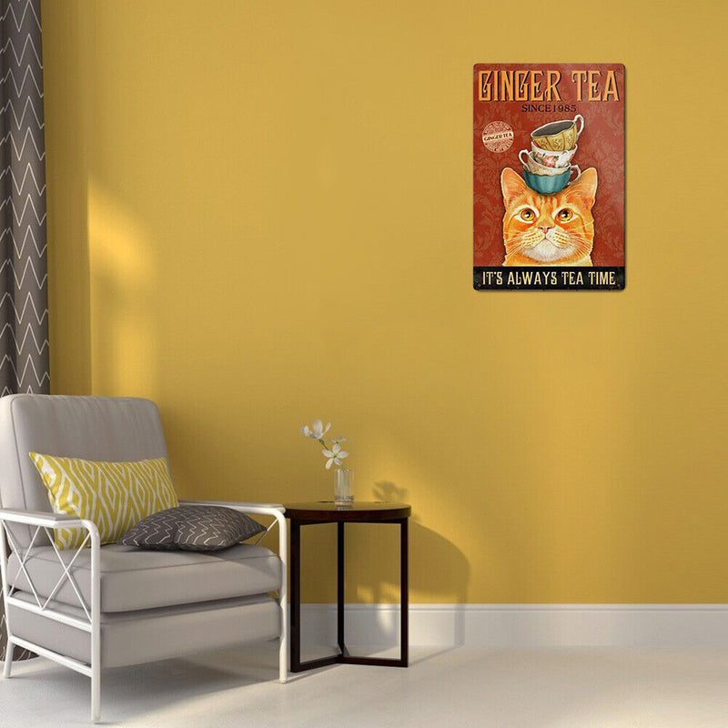 Cups on Cat Head Retro Metal Plate Tin Sign Plaque Poster for Bar Club Cafe