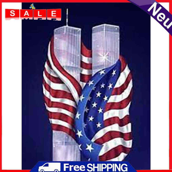 5D Diamond Painting Flag Twin Towers Full Round Drill DIY Wall Home Decoration