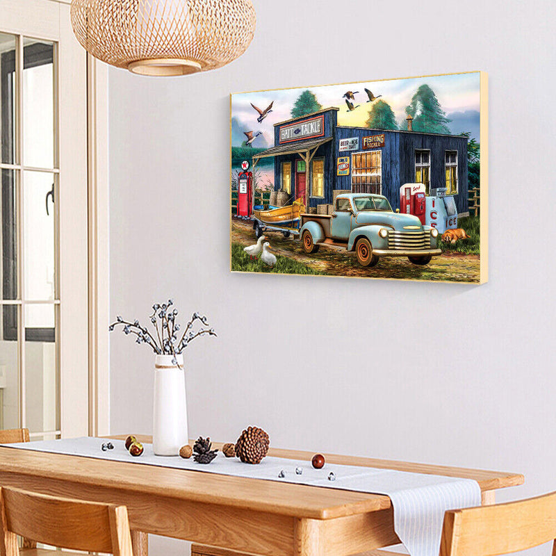DIY Paint By Number Kit Houses Cars by The Lake No Frame for Home Decor