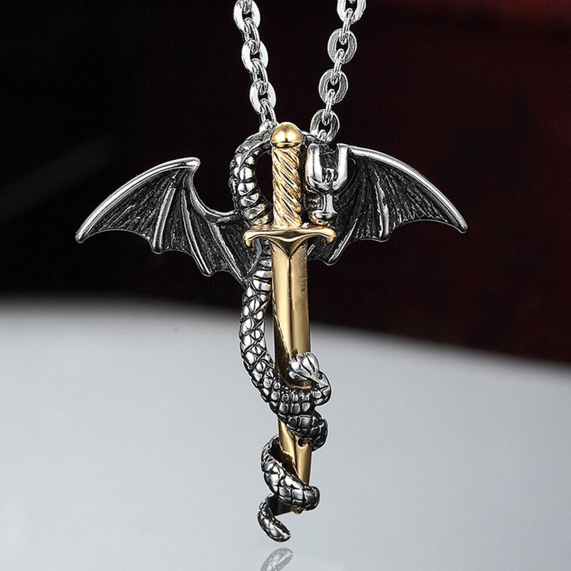 Men Women Glow In The Dark Chain Luminous Dragon Sword Necklace Choker Pendant