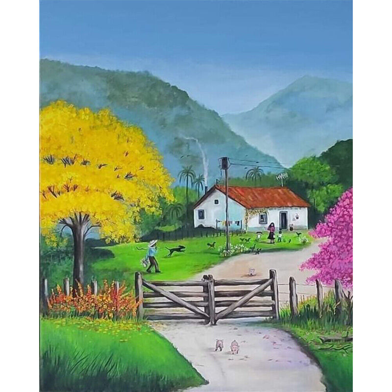 Paint By Numbers DIY Mountain Hut Hand Painted Canvas Picture Home Wall Decor