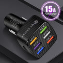 15A QC3.0 Fast Charging Phone Adapter 6 Ports USB Car Charger for Mobile Phone