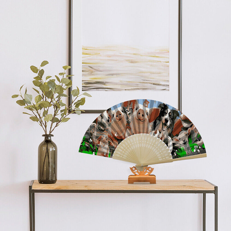 Farm Animal Oil Paint Folding Fan By Number DIY Painted Digital Oil Painting Fan