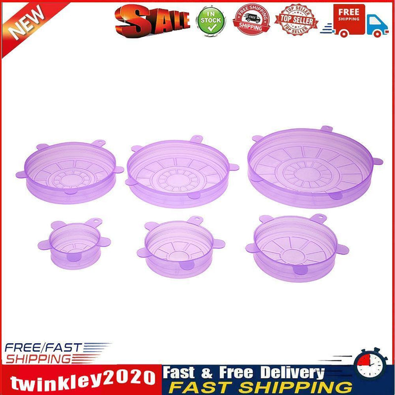 6pcs Silicone Food Fresh Saran Food Wrap Seal Cover (Purple) Newly