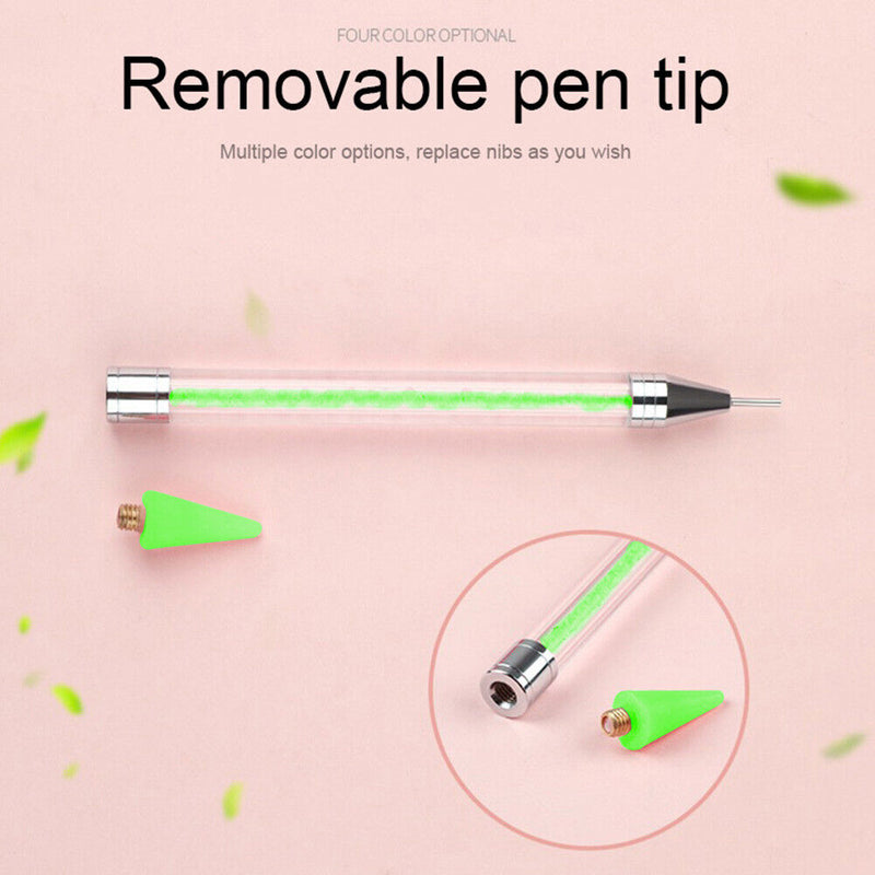 Dual Heads Dotting Wax Pen Point Drill Picker Nail Art Studs Dotter (Green)