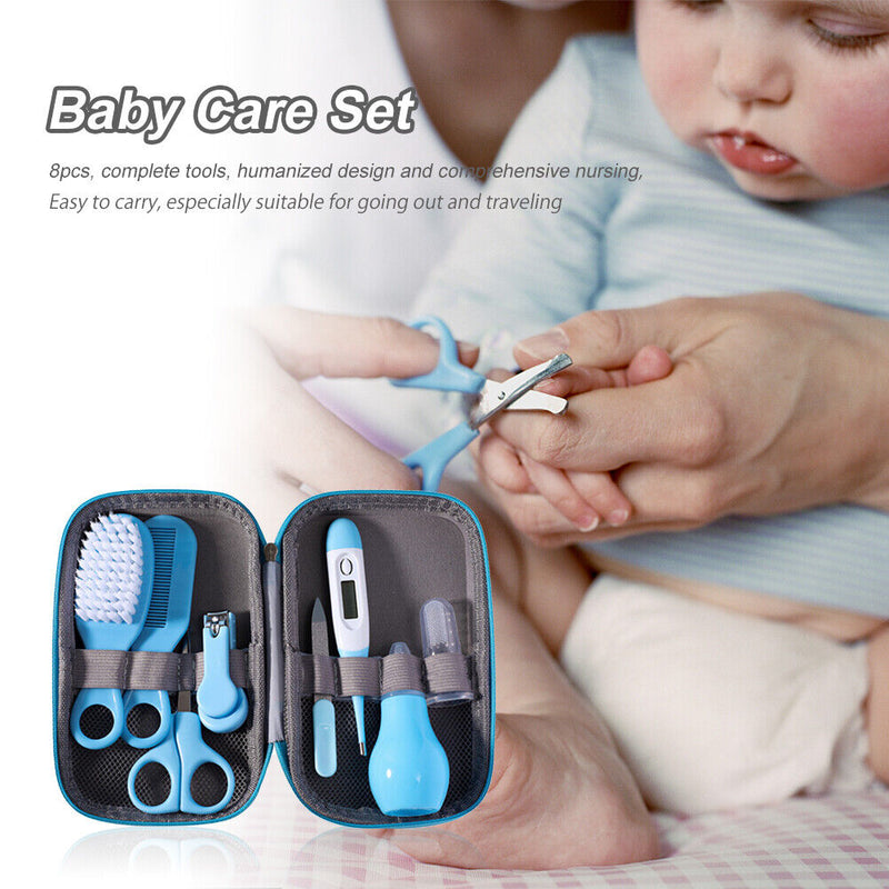 8pcs Newborn Care Kit Nail Thermometer Grooming Clipper Scissors (Blue)