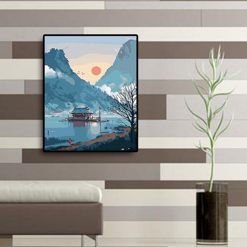 Wall Art Home Decor Lake Boat Oil Painting Acrylic Canvas Paints Picture Ar